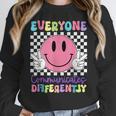 Everyone Communicates Differently Autism Awareness Teacher Women Crewneck Sweatshirt, funny design Everyone Communicates Differently Autism Awareness Teacher Women Crewneck Sweatshirt, funny design