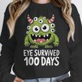 Eye Survived 100 Days Of School Monster Lover Teacher Kids Women Crewneck Sweatshirt, funny design
