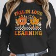 Fall In Love With Learning Autumn Pumpkin Fall Teacher Kids Women Crewneck Sweatshirt, funny design