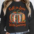 Fall In Love With Learning Book Lover Autumn Pumpkin Teacher Women Crewneck Sweatshirt, funny design Fall In Love With Learning Book Lover Autumn Pumpkin Teacher Women Crewneck Sweatshirt, funny design