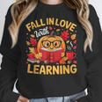 Fall In Love With Learning Pumpkin Thanksgiving Teacher Fall Women Crewneck Sweatshirt, funny design Fall In Love With Learning Pumpkin Thanksgiving Teacher Fall Women Crewneck Sweatshirt, funny design