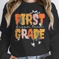 First Grade Dream Retro Team Fall Halloween Spooky Teachers Women Crewneck Sweatshirt, First Grade Teacher Gifts, funny design