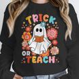 Groovy Halloween Trick Or Teach Retro Floral Ghost Teacher For Men Women Kids Women Crewneck Sweatshirt, Groovy Teacher Gifts, funny design Groovy Halloween Trick Or Teach Retro Floral Ghost Teacher For Men Women Kids Women Crewneck Sweatshirt, Groovy Teacher Gifts, funny design