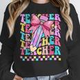 Groovy Teacher Cute Coquette Bow Flower Retro Back To School Women Crewneck Sweatshirt, Groovy Teacher Gifts, funny design Groovy Teacher Cute Coquette Bow Flower Retro Back To School Women Crewneck Sweatshirt, Groovy Teacher Gifts, funny design