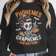 Halloween Skeleton Teacher Phonemes Graphemes Caffeine Lover Women Crewneck Sweatshirt, funny design