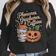 Halloween Teacher Phonemes Graphemes Caffeine Coffee Lover Women Crewneck Sweatshirt, funny design Halloween Teacher Phonemes Graphemes Caffeine Coffee Lover Women Crewneck Sweatshirt, funny design