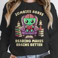 Halloween Teacher Zombie Reading Is Good For Brains Women Crewneck Sweatshirt, funny design Halloween Teacher Zombie Reading Is Good For Brains Women Crewneck Sweatshirt, funny design