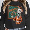 Haunted By 6-7 Six Seven 67 Math Teacher Halloween Skeleton Women Crewneck Sweatshirt, funny design