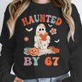Haunted By 67 Boo Ghost Teacher 6 7 Halloween Costume Women Crewneck Sweatshirt, funny design Haunted By 67 Boo Ghost Teacher 6 7 Halloween Costume Women Crewneck Sweatshirt, funny design