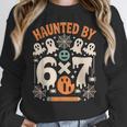 Haunted By 6x7 Math Teacher Halloween Pun Women Crewneck Sweatshirt, funny design Haunted By 6x7 Math Teacher Halloween Pun Women Crewneck Sweatshirt, funny design