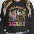 Inclusion Isnt Scary Halloween Skeleton Ghost Sped Teacher Women Crewneck Sweatshirt, funny design