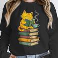 Kawaii Cats Lover Coffee Books Teacher Librarian Cat Women Crewneck Sweatshirt, funny design Kawaii Cats Lover Coffee Books Teacher Librarian Cat Women Crewneck Sweatshirt, funny design