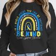 Be Kind Rainbow Down Syndrome Awareness Teacher Blue Yellow Women Crewneck Sweatshirt, funny design Be Kind Rainbow Down Syndrome Awareness Teacher Blue Yellow Women Crewneck Sweatshirt, funny design