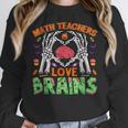 Math Teacher Love Brain Heart Skeleton Hand Zombie Halloween Women Crewneck Sweatshirt, funny design