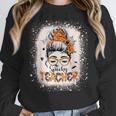 Messy Bun Spooky Teacher Bleached Halloween Teachers Women Crewneck Sweatshirt, funny design