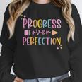 Motivational Progress Over Perfection Back To School Teacher Women Crewneck Sweatshirt, funny design