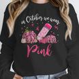 In October We Wear Pink Apple Teacher Daisy Breast Cancer Women Crewneck Sweatshirt, funny design In October We Wear Pink Apple Teacher Daisy Breast Cancer Women Crewneck Sweatshirt, funny design