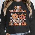 One Thankful Teacher Fall Leaves Thanksgiving Retro Women Crewneck Sweatshirt, funny design One Thankful Teacher Fall Leaves Thanksgiving Retro Women Crewneck Sweatshirt, funny design