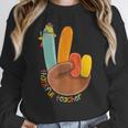 One Thankful Teacher Thanksgiving Turkey Peace Hand Sign Women Crewneck Sweatshirt, funny design One Thankful Teacher Thanksgiving Turkey Peace Hand Sign Women Crewneck Sweatshirt, funny design
