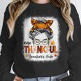 One Thankful Teacher's Aide Messy Bun Thanksgiving Fall Women Crewneck Sweatshirt, funny design One Thankful Teacher's Aide Messy Bun Thanksgiving Fall Women Crewneck Sweatshirt, funny design
