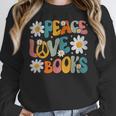 Peace Love Books Bookworm Librarian Reading Teacher Groovy Women Crewneck Sweatshirt, Groovy Teacher Gifts, funny design
