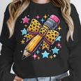 Pencil Leopard Coquette Bow Teacher Life Back To School Women Crewneck Sweatshirt, funny design