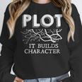 Plot It Builds Character Book Reading Teacher Women Crewneck Sweatshirt, funny design