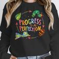 Progress Over Perfection Caterpillar Teacher Back To School Women Crewneck Sweatshirt, funny design Progress Over Perfection Caterpillar Teacher Back To School Women Crewneck Sweatshirt, funny design