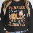 Pumpkin Spice Makes Teacher Nice Retro Fall Spooky Season Women Crewneck Sweatshirt, funny design Pumpkin Spice Makes Teacher Nice Retro Fall Spooky Season Women Crewneck Sweatshirt, funny design