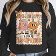 Pumpkin Teacher Preppy Fall In Love With Learning Autumn Women Crewneck Sweatshirt, funny design