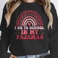 Rainbow Homeschool Mom Teacher I Go To School In My Pajamas Women Crewneck Sweatshirt, funny design