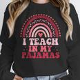 Rainbow Retro Homeschool Mom Teacher I Teach In My Pajamas Women Crewneck Sweatshirt, funny design