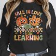 Retro Fall In Love With Learning Autumn Pumpkin Teacher Kids Women Crewneck Sweatshirt, funny design Retro Fall In Love With Learning Autumn Pumpkin Teacher Kids Women Crewneck Sweatshirt, funny design