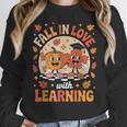 Retro Fall In Love With Learning Pumpkin Leaf Teacher Autumn Women Crewneck Sweatshirt, funny design Retro Fall In Love With Learning Pumpkin Leaf Teacher Autumn Women Crewneck Sweatshirt, funny design