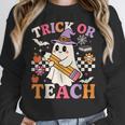 Retro Floral Ghost Trick Or Teach Groovy Teacher Halloween Women Crewneck Sweatshirt, Groovy Teacher Gifts, funny design Retro Floral Ghost Trick Or Teach Groovy Teacher Halloween Women Crewneck Sweatshirt, Groovy Teacher Gifts, funny design
