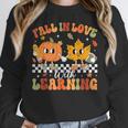 Retro Pumpkin Fall In Love With Learning Autumn Teacher Women Crewneck Sweatshirt, funny design Retro Pumpkin Fall In Love With Learning Autumn Teacher Women Crewneck Sweatshirt, funny design