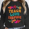 Retro Teach Love Inspire Back To School Teachers Women Crewneck Sweatshirt, funny design