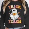 Retro Vintage Groovy Trick Or Teach Teacher Halloween For Men Women Kids Women Crewneck Sweatshirt, Groovy Teacher Gifts, funny design