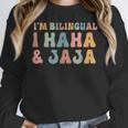 Spanish Teacher Groovy I'm Bilingual I Haha And Jaja Women Crewneck Sweatshirt, Groovy Teacher Gifts, funny design