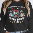 I Survived 100 Days Of School Teacher Kids Cat Lover Women Crewneck Sweatshirt, funny design