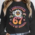 I Survived 67 Days Of School Groovy Retro Teachers Girls Women Crewneck Sweatshirt, funny design