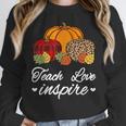 Teach Love Inspire Autumn Fall Plaid Leopard Pumpkin Teacher For Men Women Kids Women Crewneck Sweatshirt, funny design