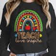 Teach Love Inspire Rainbow Leopard Cheetah Print Teacher Women Crewneck Sweatshirt, funny design