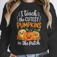 Teacher Halloween Pre-K Teacher Kindergarten Cutest Pumpkins Women Crewneck Sweatshirt, funny design
