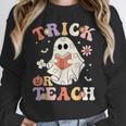 Teacher Halloween Trick Or Teach Floral Ghost Women Crewneck Sweatshirt, funny design Teacher Halloween Trick Or Teach Floral Ghost Women Crewneck Sweatshirt, funny design
