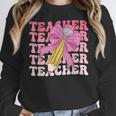 Teacher Pencil Back To School Groovy Pink Teacher First Day Women Crewneck Sweatshirt, Groovy Teacher Gifts, funny design