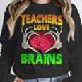 Teacher Teachers Love Brains Skeleton Hand Heart Halloween Women Crewneck Sweatshirt, funny design Teacher Teachers Love Brains Skeleton Hand Heart Halloween Women Crewneck Sweatshirt, funny design