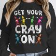 Teacher's Get Your Cray On Dabbing Crayons Women Crewneck Sweatshirt, funny design Teacher's Get Your Cray On Dabbing Crayons Women Crewneck Sweatshirt, funny design