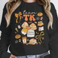 Team TK Crew Preppy Coquette Bow Pumpkin Fall TK Teacher Women Crewneck Sweatshirt, funny design