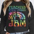 Tie Dye Teaching Social Studies Is My Jam Sunglasses Teacher Women Crewneck Sweatshirt, funny design Tie Dye Teaching Social Studies Is My Jam Sunglasses Teacher Women Crewneck Sweatshirt, funny design